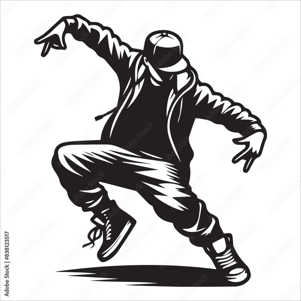 Hip-hop dancer, vector illustration, silhouette Hip-hop dancer, vector illustration, silhouette