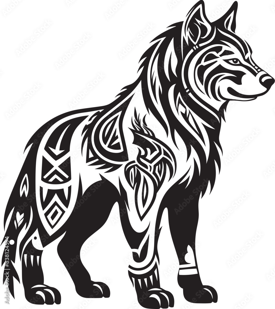 Fototapeta premium Minimalist Wolf Badge Clean Lines, Strong Impact Primitive Wolf Design Artistic Minimalism