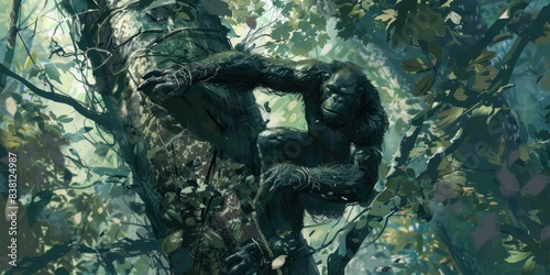Primal Ape Amongst Dense Foliage