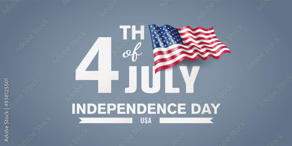 USA happy independence day greeting card, banner with template text vector illustration. American memorial holiday 4th of July design element with 3D flag with stripes USA happy independence day greeting card, banner with template text vector illustration. American memorial holiday 4th of July design element with 3D flag with stripes