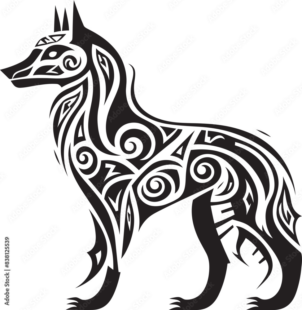 Fototapeta premium Minimalist Tribal Wolf Ancient Wisdom in Design Primitive Wolf Badge Wildlife in Simplicity