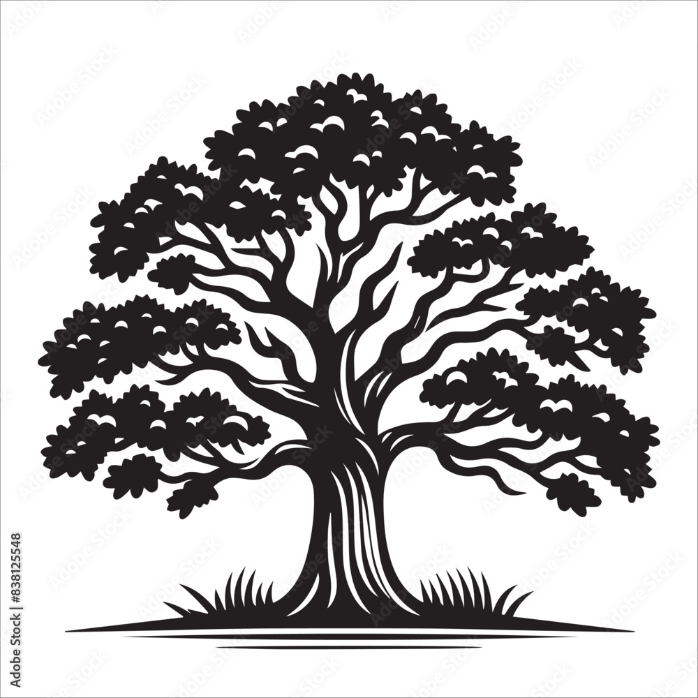 Fototapeta premium Oak tree, vector illustration, silhouette