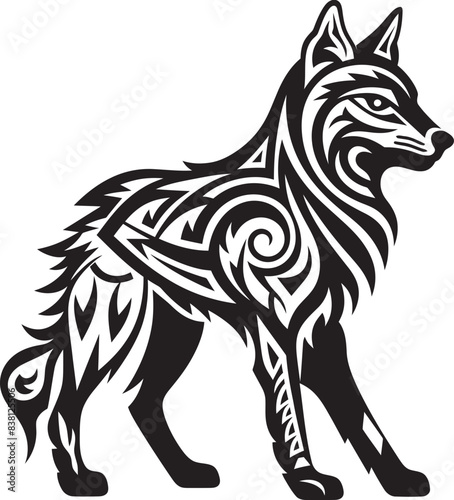 Minimalist Tribal Icon Ancient Symbolism Primitive Wolf Emblem Raw Power in Design photo