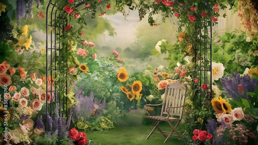 Obraz premium Botanical backdrop nature and gardening concept vintage flowers in a dream garden floral background
