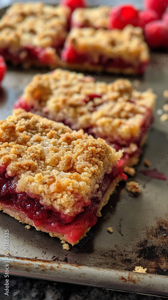 Homemade raspberry crumble bars. The images should be realistic and make the dessert look delicious. They should be taken in the style of amateur food photography Homemade raspberry crumble bars. The images should be realistic and make the dessert look delicious. They should be taken in the style of amateur food photography
