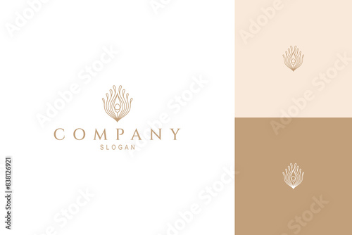Abstract peacock feather logo with elegant line art design style