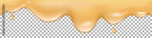 Liquid melted cheese wave, flowing creamy texture, organic drip spill. Butter, mayonnaise, yougurt, sweet dessert. Isolated wave swirl on transparent background, vector illustration