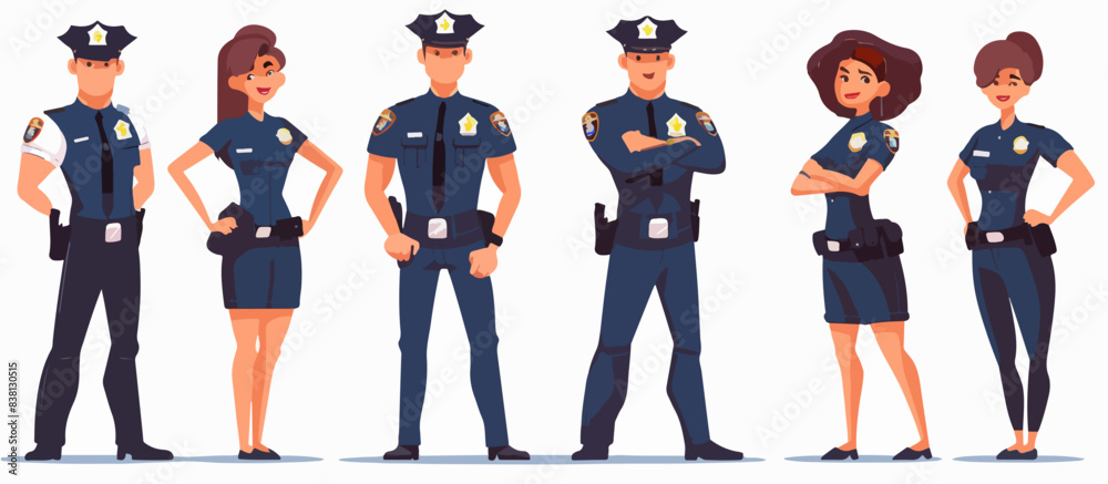 Obraz premium Set of police men and women on a white background.