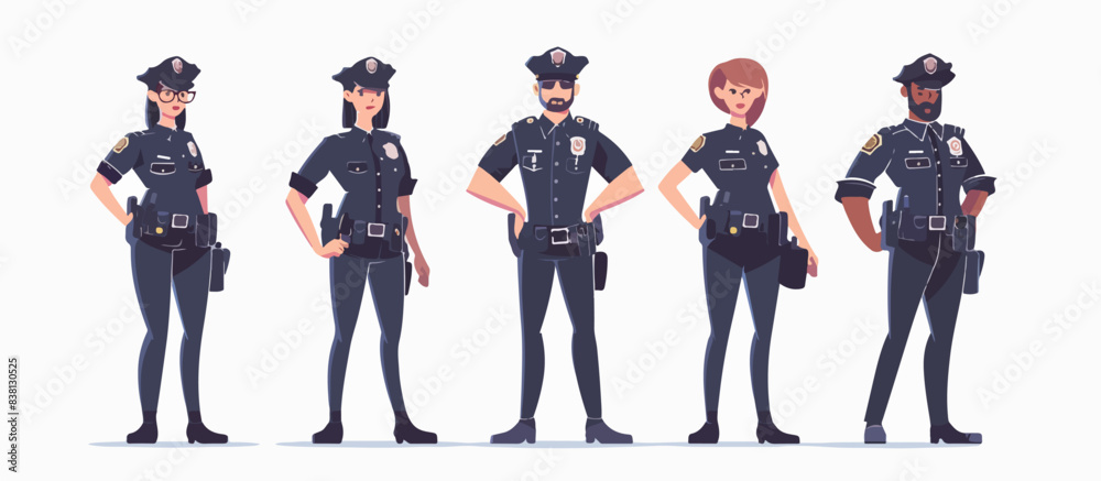 Fototapeta premium Set of police men and women on a white background.