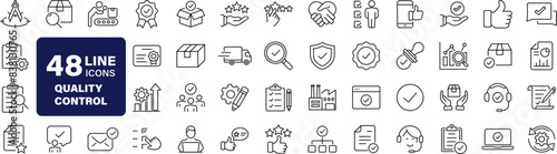 Quality control set of web icons in line style. Quality Check computing icons for web and mobile app. Containing inspection, evaluation, production, quality assurance, certificate, testing and more