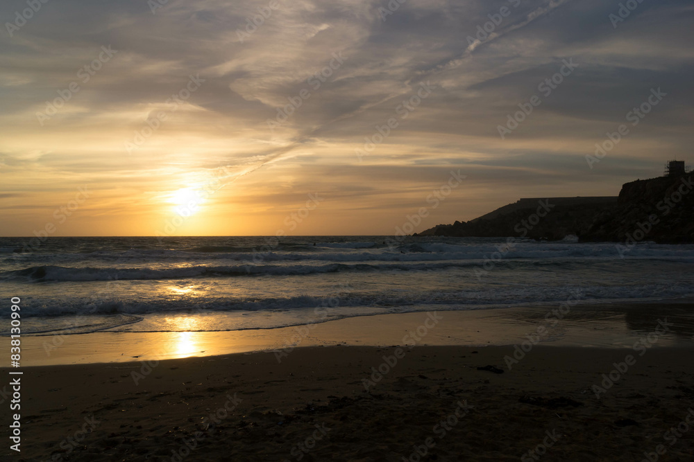 Stunning sunset over sea in Golden Bay Malta. Stunning sunset over sea in Golden Bay Malta.