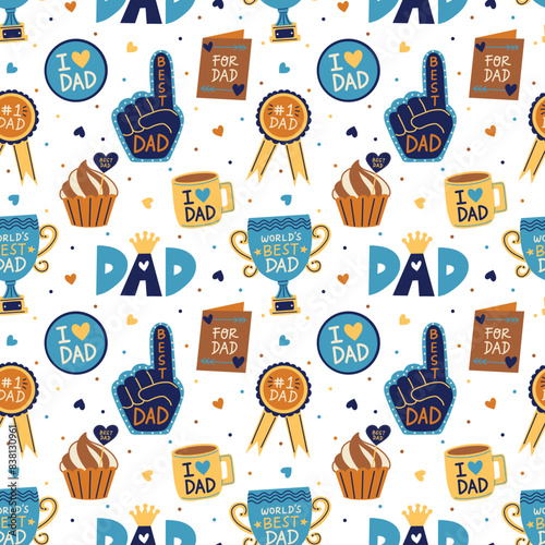 Father's Day Dad Appreciation Icons on White Seamless Pattern Design