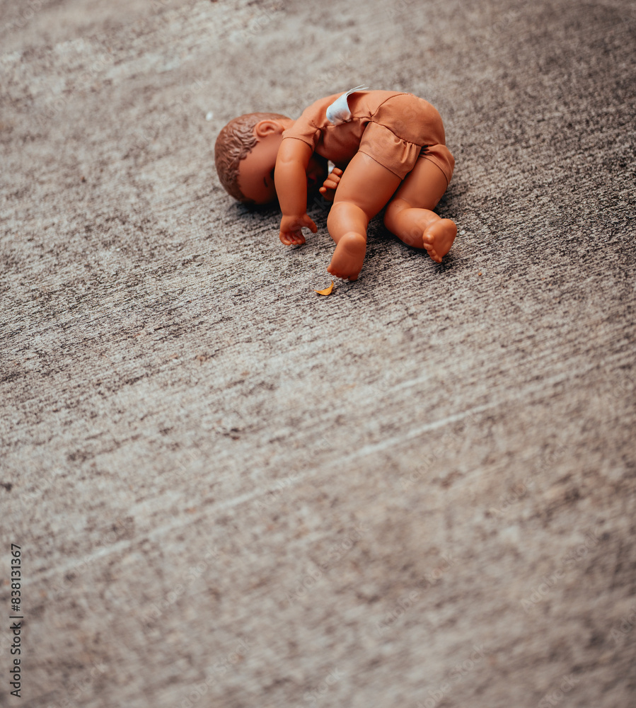 Εκτύπωση καμβά Old doll lying on the floor