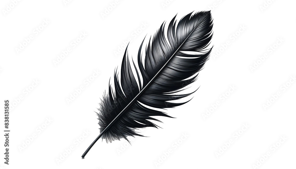 Fototapeta premium Black feather isolated on the transparent background.
