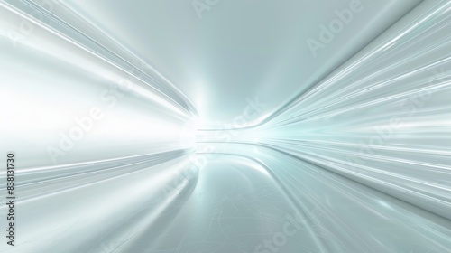 Abstract White and Blue Tunnel with Light at End, Futuristic 3D Concept Design for Technology, Science, and Modern Architecture