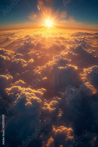 Looking down at from an airplane window, sunny, National Geographic style, magazine cover, award-winning photograph © Natali