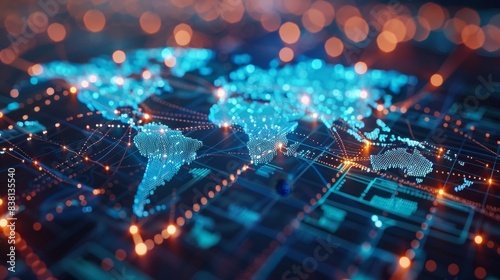 Tech world map, computing global network, artificial intelligence connectivity  © Media Srock