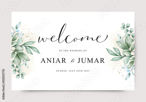 Wedding background template with elegant leaves and flowers