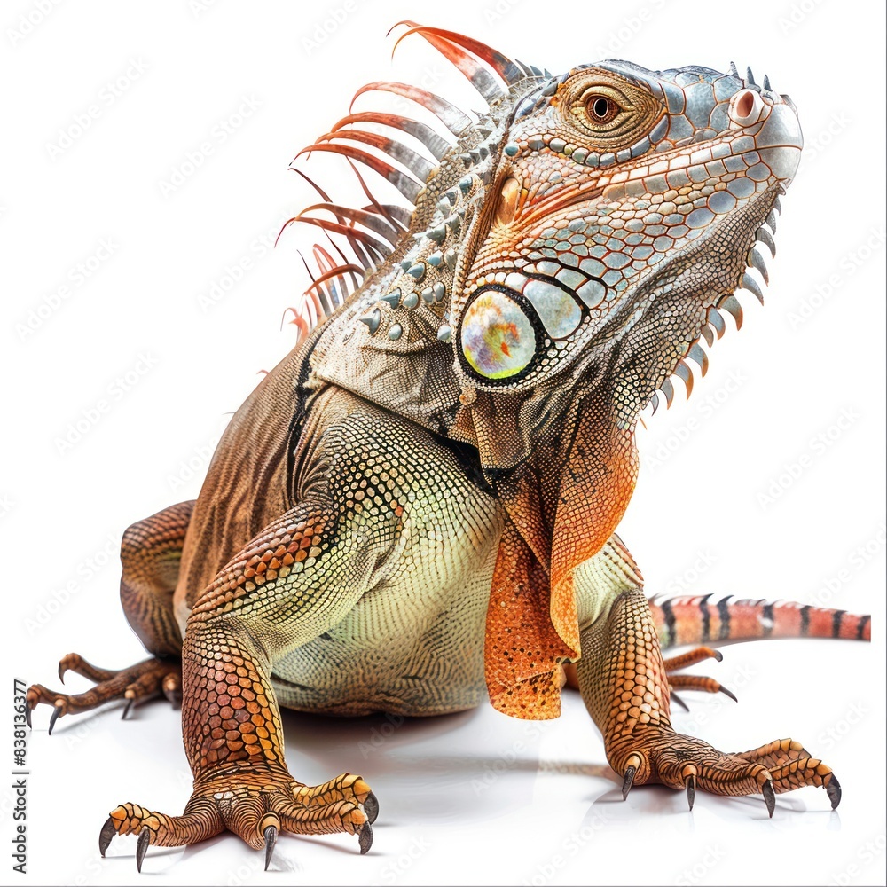 Fototapeta premium Tropical Iguana Isolated on White Background. High-Resolution Nature Photography