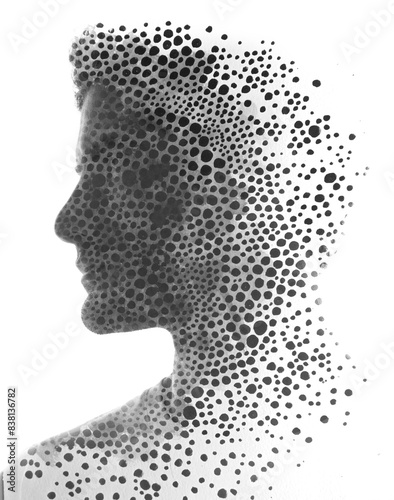 A black and white pointelle profile silhouette paintography portrait of a man