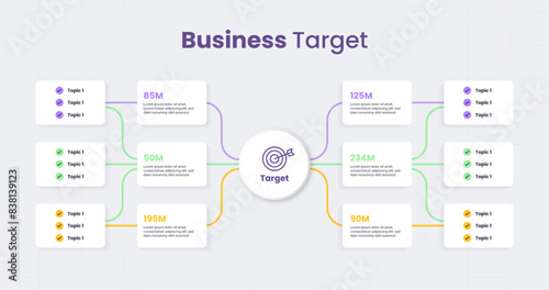 Infographic flow chart diagram template for business target concept