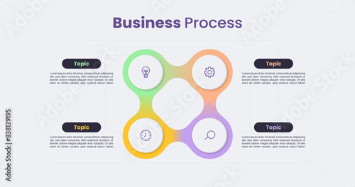 Infographic connected circle diagram template for 4 step business process concept