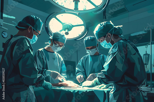 Doctor performing surgeon in medical room.