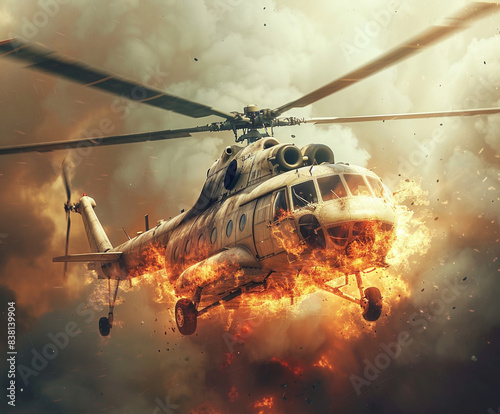Military helicopter in combat action