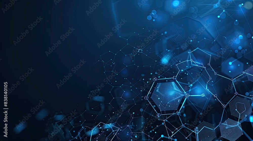 Blue Technology Background with Hexagon Pattern and Glowing Dots: Dark Blue Vector Illustration Blue Technology Background with Hexagon Pattern and Glowing Dots: Dark Blue Vector Illustration