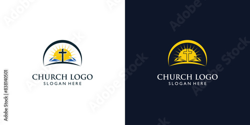 Simple church logo design with unique concept, Premium vector