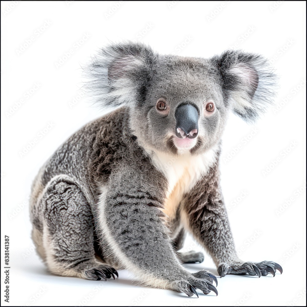 Obraz premium Cuddly koala isolated on a white background. High-quality wildlife photo