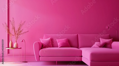 This mockup provides a magenta wall background with sofa furniture and decor.