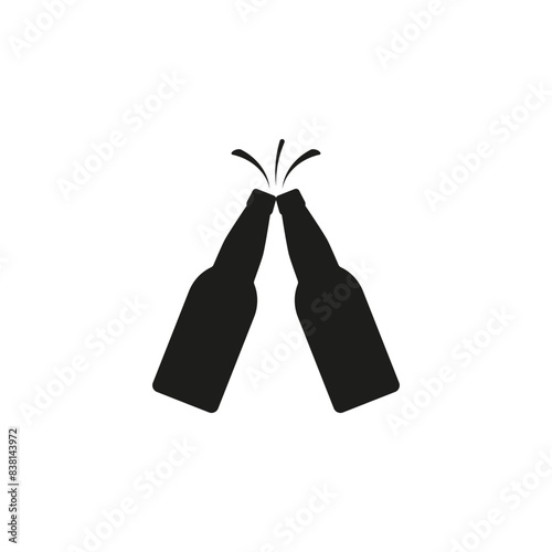 Two beer bottles icon. Clink, cheers and toasting. Vector illustration white background. photo