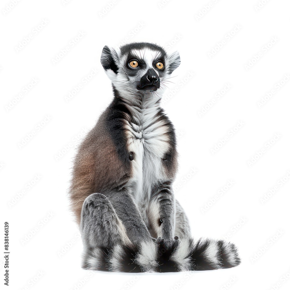 Curious lemur isolated on white background. High-resolution wildlife image