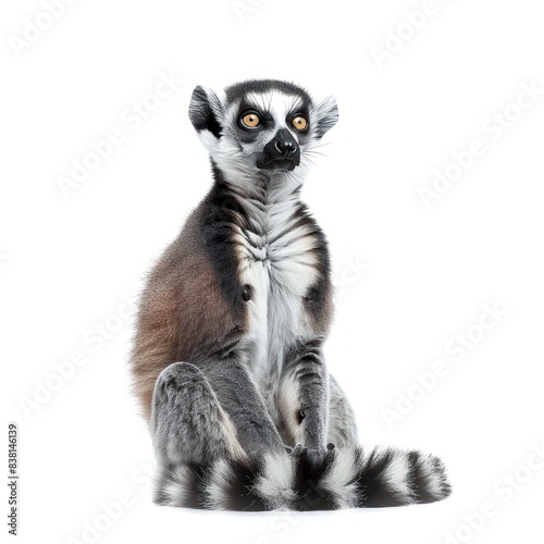 Curious lemur isolated on white background. High-resolution wildlife image