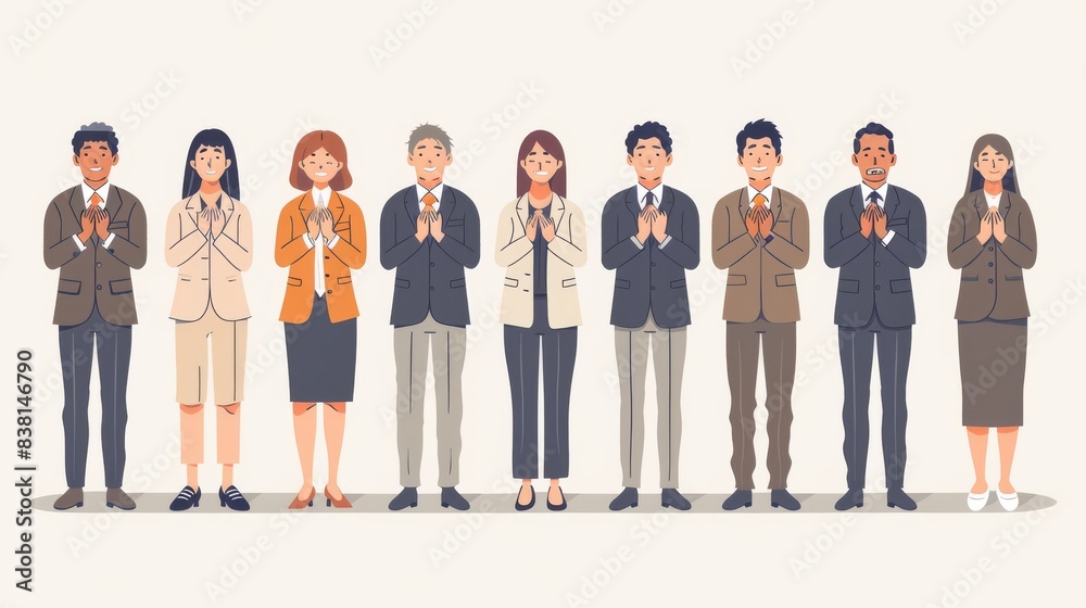In a meeting room, a group of happy, joyful businesspeople applaud the speaker. Employees and colleagues applauding a colleague during a business training event. In a meeting room, a group of happy, joyful businesspeople applaud the speaker. Employees and colleagues applauding a colleague during a business training event.
