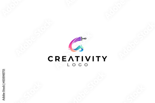 Creative letter C logo with colorful paint splashes