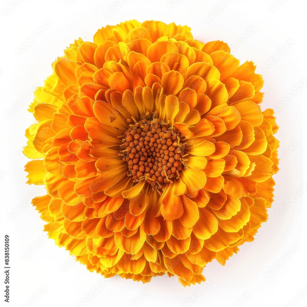Colorful marigold flowers isolated on white background. High-resolution floral image