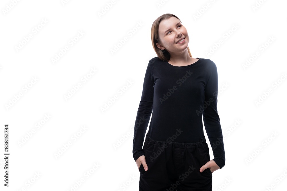 Portrait of a smart and cool European schoolgirl on a white background with copyspace Portrait of a smart and cool European schoolgirl on a white background with copyspace