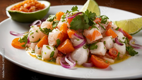 Ceviche refreshing and tangy dish made with raw fish cured in citrus juices, often served with onions and cilantro