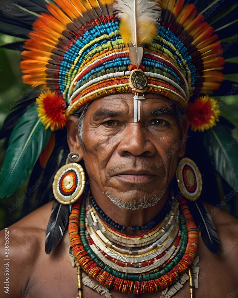 Majestic Caboclo in Traditional Umbanda Entity Amidst Lush Jungle Majestic Caboclo in Traditional Umbanda Entity Amidst Lush Jungle