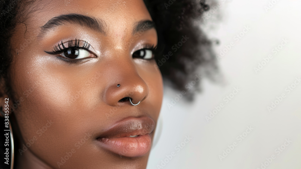 A reflective moment captured, a woman's subtle beauty in a serene portrait.