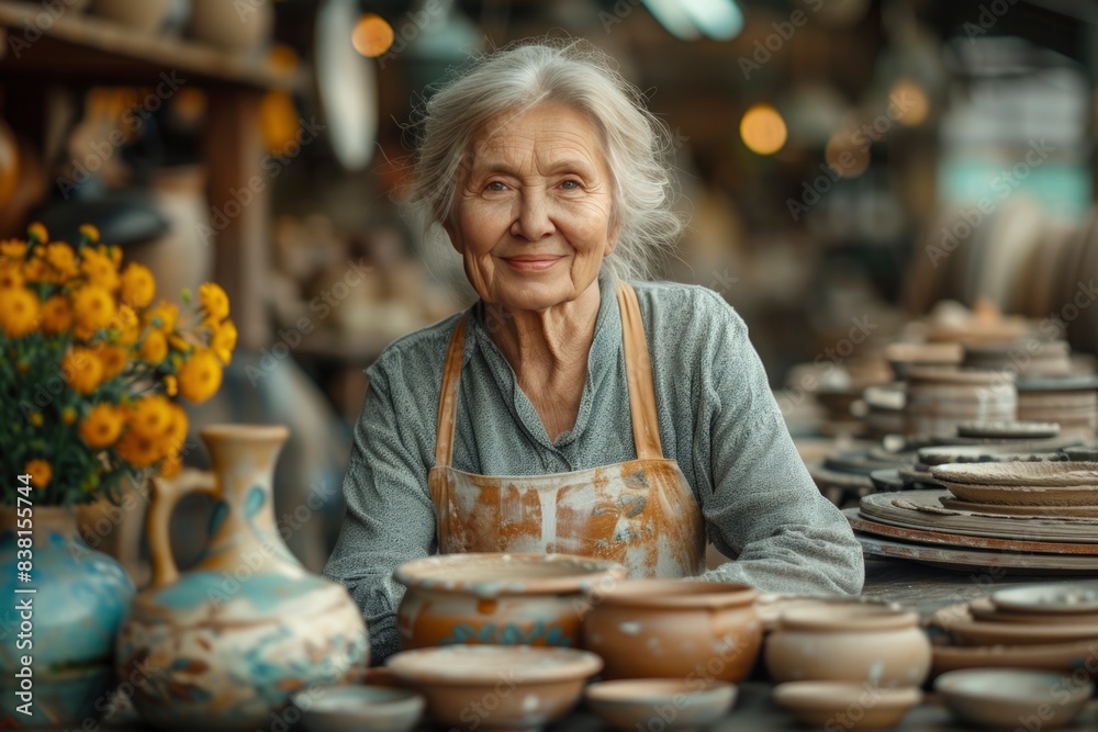 custom made wallpaper toronto digitalolder woman makes ceramic dishes in her shop for sale. small businesses concept. heading back to work, reentering the workforce, financial stability style.