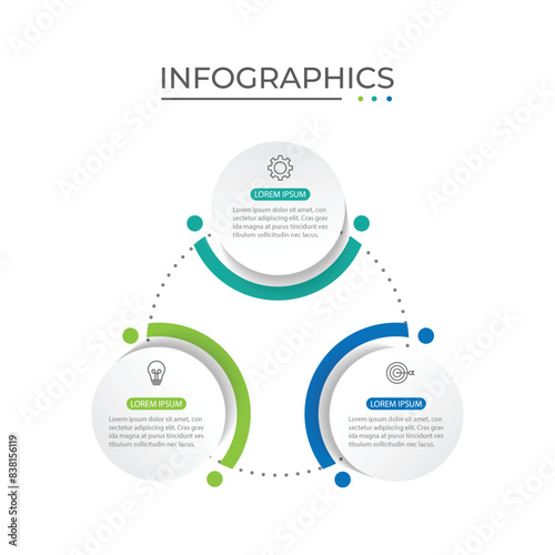 Vector infographic business presentation template with circular interconnection with 3 options.