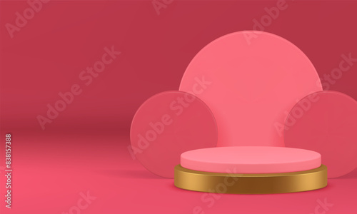 3d showroom luxury pink elegant podium pedestal for presentation realistic vector illustration