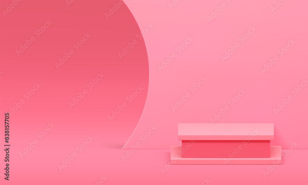 3d elegant feminine pink showcase podium mock up for cosmetic product show realistic vector