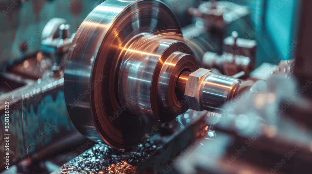 Metal lathe in action, showcasing smooth machining of components.