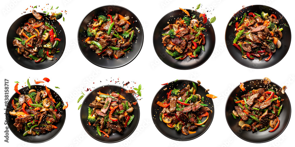 Collection of Steak With Vegetable Stir Fry isolated on transparent png background. Generative ai Collection of Steak With Vegetable Stir Fry isolated on transparent png background. Generative ai