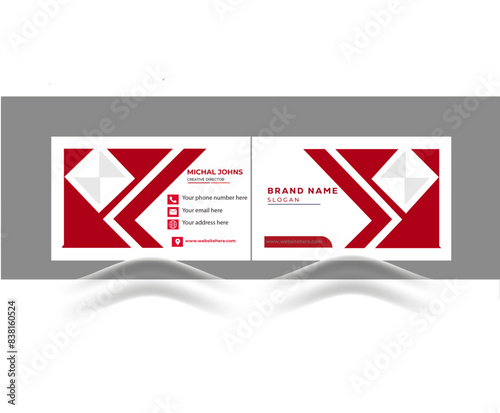 Creative business card 1temple Clean Corporate Collection,layout in rectangle size, front with red and black,Patterned Accents modern,print landscape orientation,Personal visiting company logo.  Horiz photo