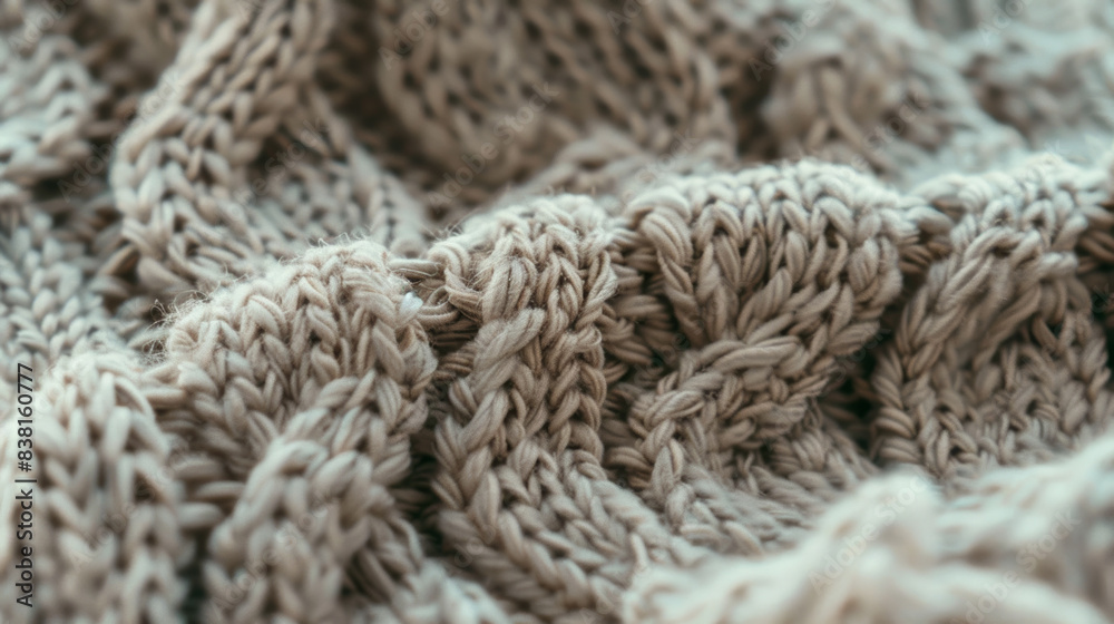 Detailed view of a knitted woolen texture, denoting craftsmanship and comfort. Detailed view of a knitted woolen texture, denoting craftsmanship and comfort.